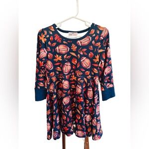 Kids Casual Dress with Football and Leaf Print